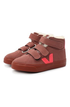 Детские высокие кожаные кеды VEJA розового цвета по цене 9950 руб., арт. RMV092407/28-35 | Фото 1 Детские высокие кожаные кеды VEJA розового цвета, арт. RMV092407/28-35 | Фото 1 (Кросс-КТ: велькро)