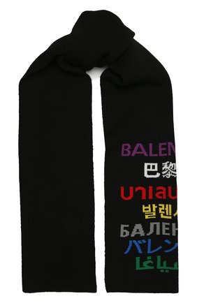 Женский шерстяной шарф BALENCIAGA черного цвета, арт. 646690/T1595 | Фото 1 (Материал: Шерсть, Текстиль)