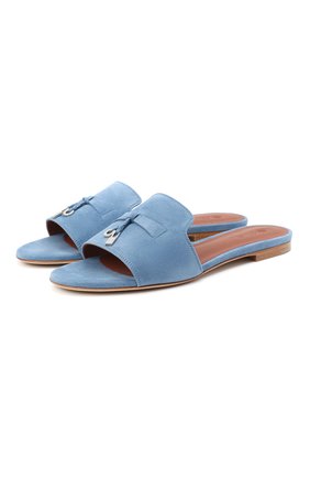 Женские замшевые шлепанцы summer charms LORO PIANA синего цвета по цене 55500 руб., арт. FAI5580 | Фото 1 Женские замшевые шлепанцы summer charms LORO PIANA синего цвета, арт. FAI5580 | Фото 1