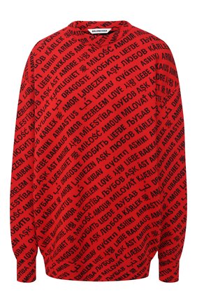 Женский свитер из шерсти и хлопка BALENCIAGA красного цвета, арт. 648321/T1596 | Фото 1 (Материал внешний: Хлопок, Шерсть; Длина (для топов): Стандартные; Рукава: Длинные; Стили: Гламурный; Женское Кросс-КТ: Свитер-одежда)