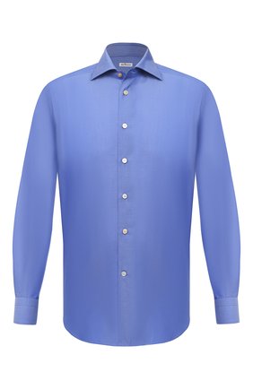 Мужская хлопковая сорочка KITON синего цвета по цене 51600 руб., арт. UCCH0770909 | Фото 1 Мужская хлопковая сорочка KITON синего цвета, арт. UCCH0770909 | Фото 1 (Случай: Формальный; Рукава: Длинные; Длина (для топов): Стандартные; Принт: Однотонные; Материал внешний: Хлопок; Рубашки М: Slim Fit; Стили: Классический; Манжеты: На пуговицах; Воротник: Акула; Региональные ограничения белый список (Axapta Mercury): RU)