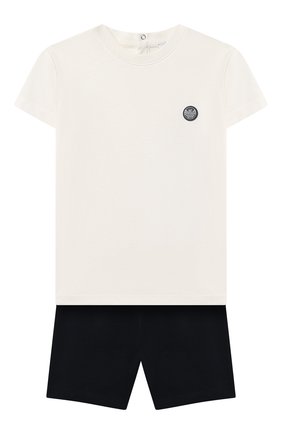 Детский комплект из футболки и шорт EMPORIO ARMANI синего цвета по цене 8705 руб., арт. 3KHV06/4J4JZ | Фото 1 Детский комплект из футболки и шорт EMPORIO ARMANI синего цвета, арт. 3KHV06/4J4JZ | Фото 1