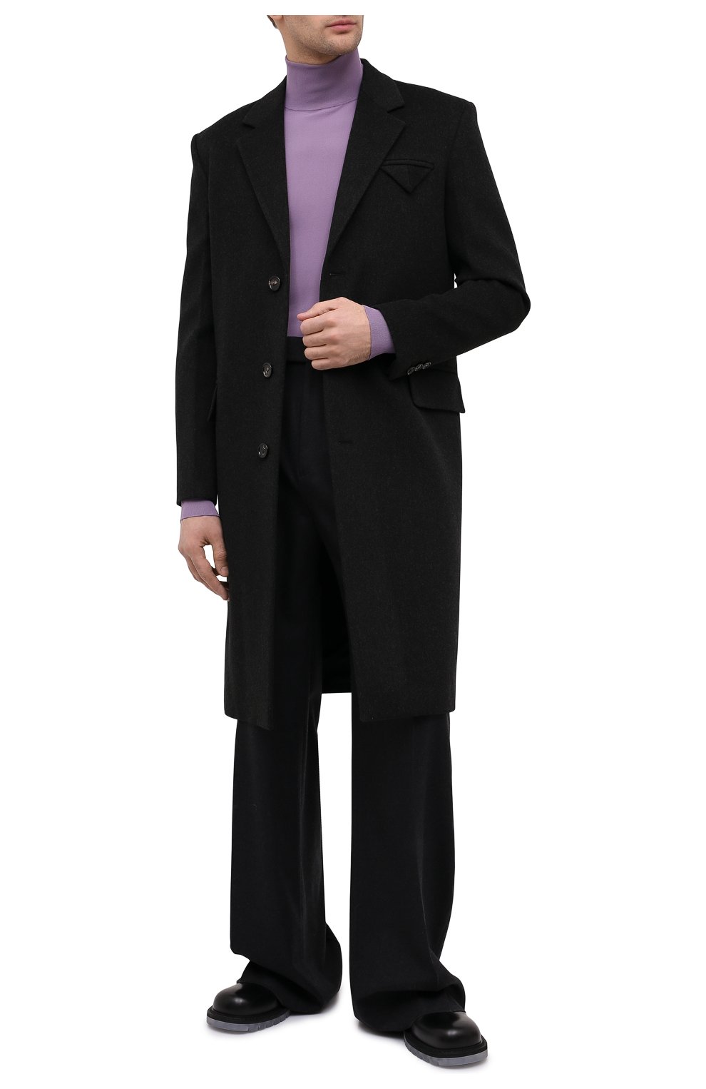 Мужской пальто из шерсти и кашемира BOTTEGA VENETA темно-серого цвета, арт. 650411/VKLU0 | Фото 2 (Материал внешний: Шерсть; Рукава: Длинные; Длина (верхняя одежда): До колена; Региональные ограничения белый список (Axapta Mercury): RU; Материал подклада: Вискоза; Мужское Кросс-КТ: пальто-верхняя одежда; Стили: Минимализм)