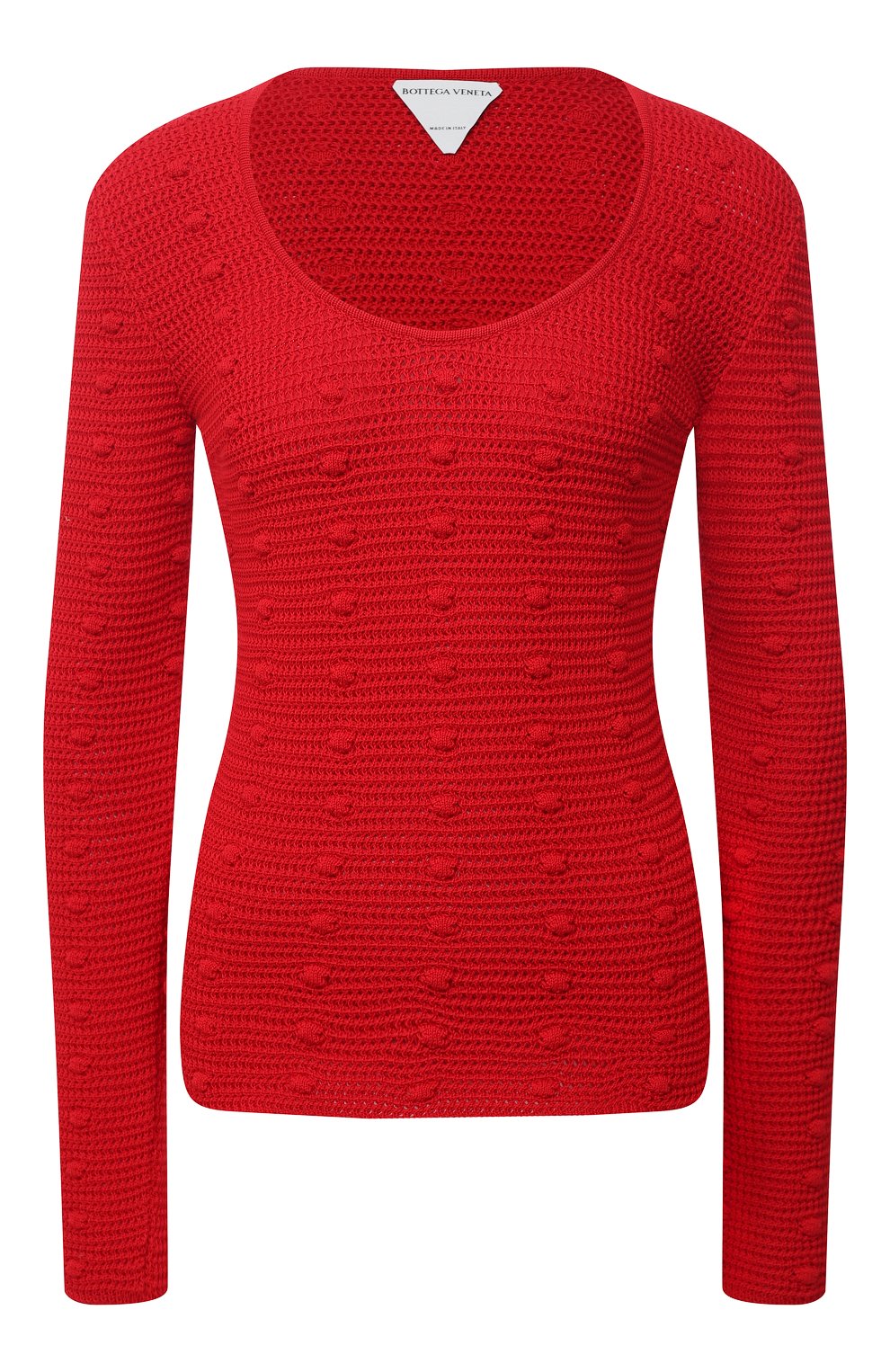 Женский хлопковый пуловер BOTTEGA VENETA красного цвета, арт. 647743/V0DW0 | Фото 1 (Рукава: Длинные; Длина (для топов): Стандартные; Региональные ограничения белый список (Axapta Mercury): RU; Материал внешний: Хлопок; Женское Кросс-КТ: Пуловер-одежда; Стили: Романтичный)
