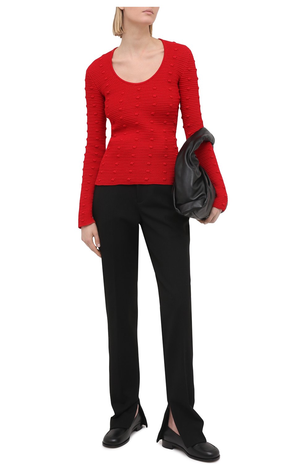 Женский хлопковый пуловер BOTTEGA VENETA красного цвета, арт. 647743/V0DW0 | Фото 2 (Рукава: Длинные; Длина (для топов): Стандартные; Региональные ограничения белый список (Axapta Mercury): RU; Материал внешний: Хлопок; Женское Кросс-КТ: Пуловер-одежда; Стили: Романтичный)