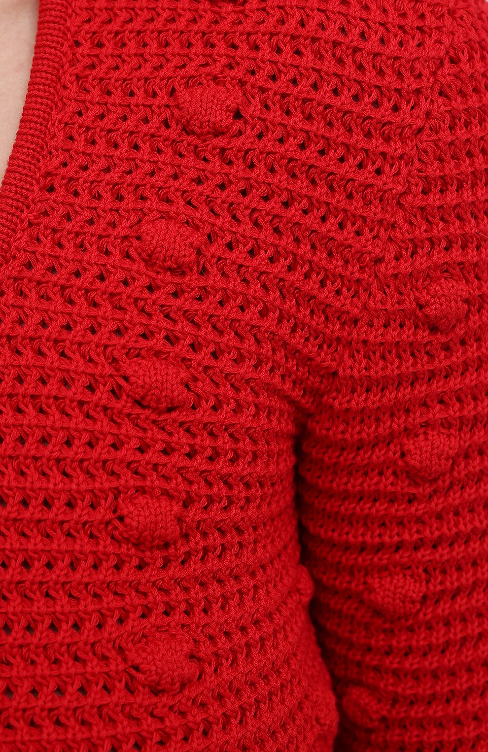Женский хлопковый пуловер BOTTEGA VENETA красного цвета, арт. 647743/V0DW0 | Фото 5 (Рукава: Длинные; Длина (для топов): Стандартные; Региональные ограничения белый список (Axapta Mercury): RU; Материал внешний: Хлопок; Женское Кросс-КТ: Пуловер-одежда; Стили: Романтичный)