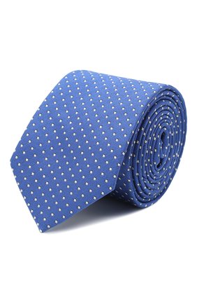 Детский шелковый галстук с узором DAL LAGO синего цвета, арт. N300/7328/II | Фото 1 (Материал: Текстиль, Шелк; Региональные ограничения белый список (Axapta Mercury): RU; Кросс-КТ: Школьные аксессуары)