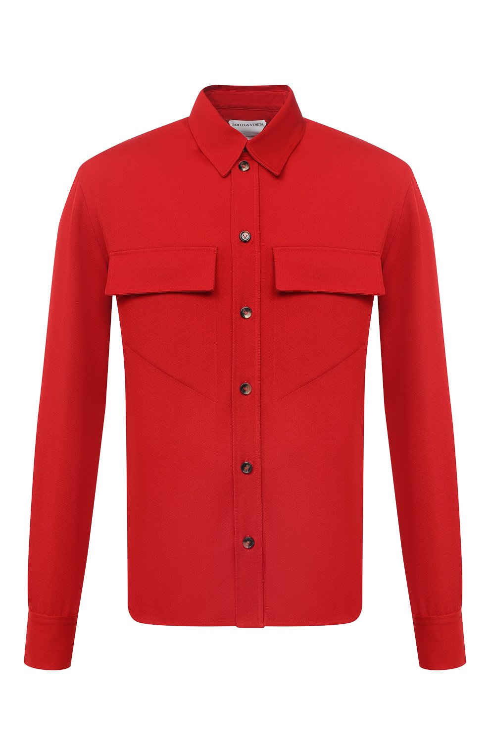 Мужская шерстяная рубашка BOTTEGA VENETA красного цвета, арт. 647397/V0B20 | Фото 1 (Манжеты: На пуговицах; Воротник: Кент; Материал внешний: Шерсть; Рукава: Длинные; Рубашки М: Regular Fit; Случай: Повседневный; Длина (для топов): Стандартные; Региональные ограничения белый список (Axapta Mercury): RU; Принт: Однотонные; Стили: Минимализм)