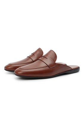 Мужского кожаные домашние туфли FARFALLA коричневого цвета, арт. G13 | Фото 1 (Материал внутренний: Натуральная кожа; Мужское Кросс-КТ: тапочки-обувь; Материал внешний: Кожа)