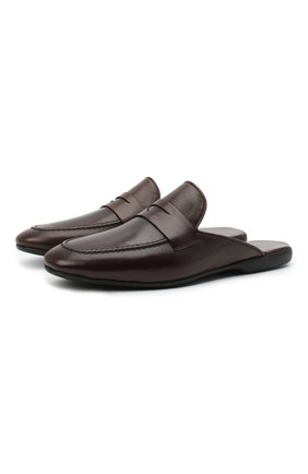 Мужского кожаные домашние туфли FARFALLA темно-коричневого цвета, арт. G13 | Фото 1 (Материал внутренний: Натуральная кожа; Мужское Кросс-КТ: тапочки-обувь; Материал внешний: Кожа)
