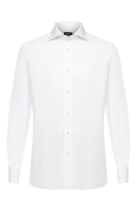 Мужская хлопковая сорочка ERMENEGILDO ZEGNA белого цвета по цене 35350 руб., арт. 0T10319MS0BA | Фото 1 Мужская хлопковая сорочка ERMENEGILDO ZEGNA белого цвета, арт. 0T10319MS0BA | Фото 1 (Материал внешний: Хлопок; Стили: Классический; Рукава: Длинные; Рубашки М: Regular Fit; Случай: Формальный; Длина (для топов): Стандартные; Воротник: Акула; Принт: Однотонные; Манжеты: На пуговицах)