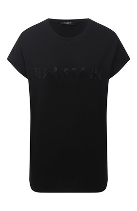 Женская хлопковая футболка BALMAIN черного цвета по цене 25650 руб., арт. VF11351/B011 | Фото 1 Женская хлопковая футболка BALMAIN черного цвета, арт. VF11351/B011 | Фото 1