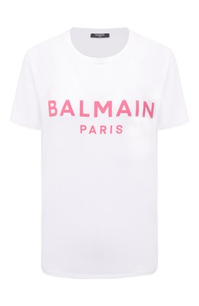 Женская хлопковая футболка BALMAIN белого цвета по цене 25650 руб., арт. VF11350/B019 | Фото 1 Женская хлопковая футболка BALMAIN белого цвета, арт. VF11350/B019 | Фото 1