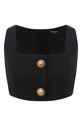 Женский шерстяной топ BALMAIN черного цвета по цене 59950 руб., арт. VF10019/167L | Фото 1 Женский шерстяной топ BALMAIN черного цвета, арт. VF10019/167L | Фото 1