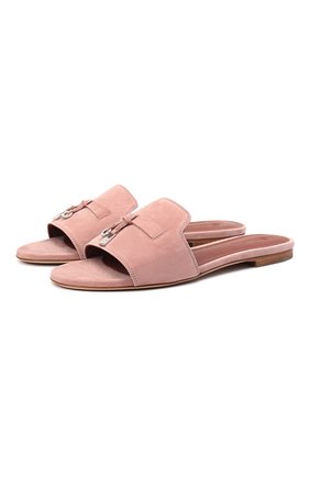 Женские замшевые шлепанцы summer charms LORO PIANA розового цвета по цене 55500 руб., арт. FAI5580 | Фото 1 Женские замшевые шлепанцы summer charms LORO PIANA розового цвета, арт. FAI5580 | Фото 1