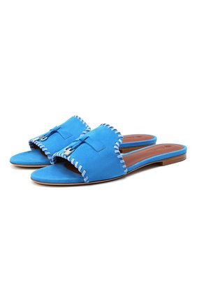 Женские замшевые шлепанцы LORO PIANA синего цвета по цене 62900 руб., арт. FAL5901 | Фото 1 Женские замшевые шлепанцы LORO PIANA синего цвета, арт. FAL5901 | Фото 1