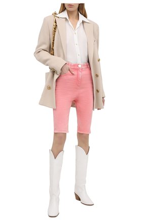 Женские джинсовые шорты BALMAIN розового цвета, арт. VF15425/D090 | Фото 2 (Женское Кросс-КТ: Шорты-одежда; Кросс-КТ: Деним; Стили: Спорт-шик, Кэжуэл; Материал внешний: Деним; Длина Ж (юбки, платья, шорты): До колена)