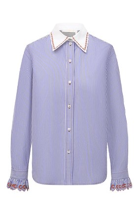 Женская хлопковая рубашка CHLOÉ голубого цвета, арт. CHC21SHT73045 | Фото 1 (Длина (для топов): Стандартные; Стили: Кэжуэл; Принт: С принтом, Полоска; Материал внешний: Хлопок; Женское Кросс-КТ: Рубашка-одежда; Рукава: Длинные; Региональные ограничения белый список (Axapta Mercury): RU)