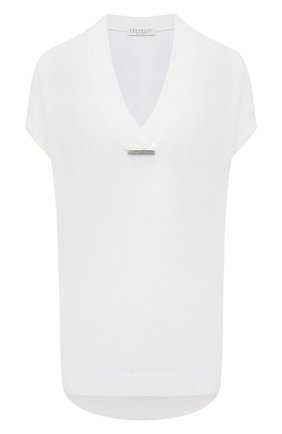 Женский топ из льна и шелка BRUNELLO CUCINELLI белого цвета по цене 107500 руб., арт. M10551012 | Фото 1 Женский топ из льна и шелка BRUNELLO CUCINELLI белого цвета, арт. M10551012 | Фото 1