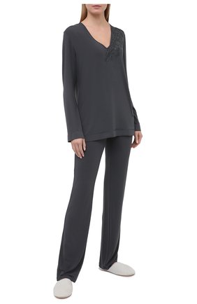 Женская пуловер LA PERLA темно-серого цвета, арт. 0044330 | Фото 2 (Длина (для топов): Стандартные; Рукава: Длинные; Материал внешний: Синтетический материал; Женское Кросс-КТ: Пуловер-белье)