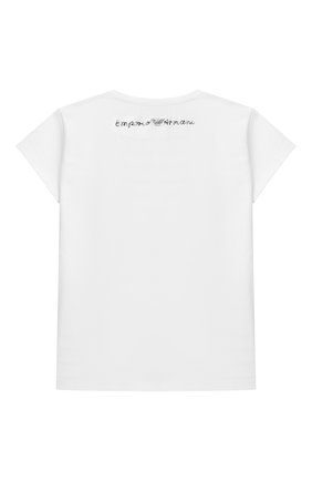 Детская хлопковая футболка EMPORIO ARMANI белого цвета по цене 5985 руб., арт. 3K3T01/3J2IZ | Фото 2 Детская хлопковая футболка EMPORIO ARMANI белого цвета, арт. 3K3T01/3J2IZ | Фото 2 (Материал внешний: Хлопок; Рукава: Короткие; Девочки Кросс-КТ: футболка-одежда; Ростовка одежда: 10 - 11 лет | 140 - 146см, 13 - 15 лет | 158 см, 16 лет | 164 см, 4 года | 104 см, 5 лет | 110 см, 6 лет | 116 см, 7 лет | 122 см, 8 лет | 128 см)