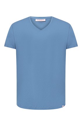 Мужская хлопковая футболка ORLEBAR BROWN голубого цвета, арт. 272636 | Фото 1 (Рукава: Короткие; Материал внешний: Хлопок; Длина (для топов): Стандартные; Кросс-КТ: домашняя одежда; Мужское Кросс-КТ: Футболка-белье)