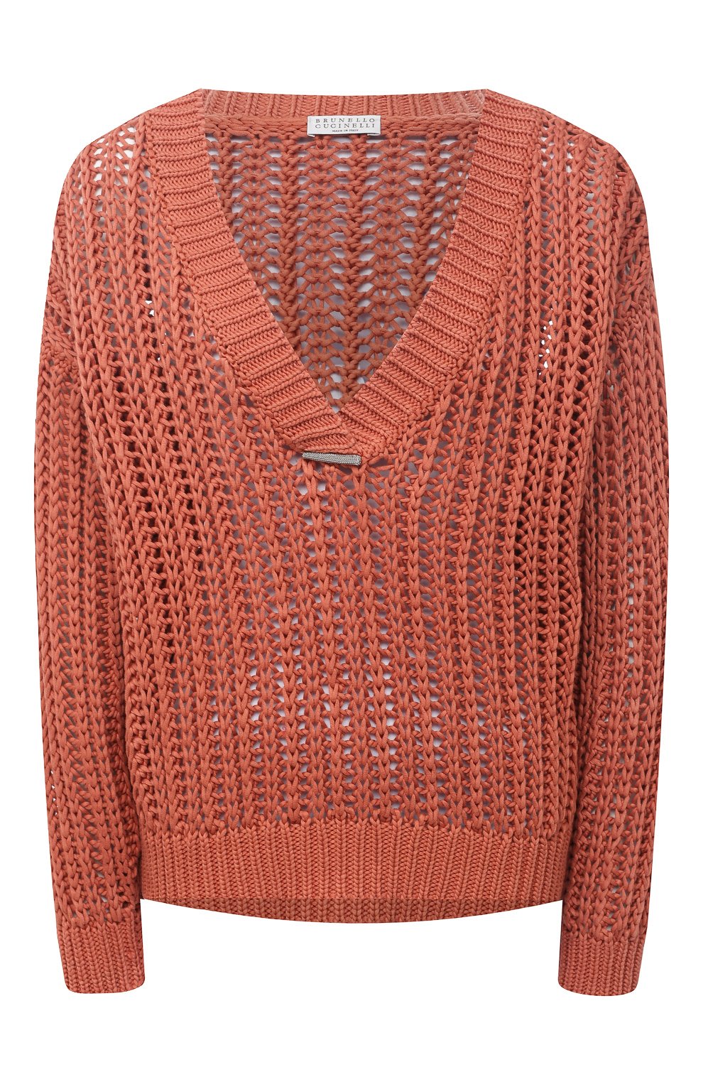 Хлопковый свитер Brunello Cucinelli Оранжевый M8E366902 5541375