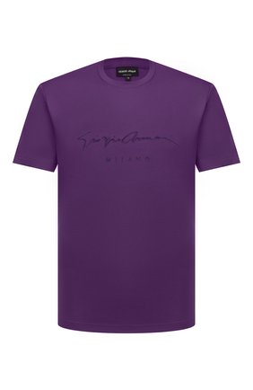Мужская хлопковая футболка GIORGIO ARMANI фиолетового цвета, арт. 6GSM90/SJRQZ | Фото 1 (Длина (для топов): Стандартные; Материал внешний: Хлопок; Стили: Кэжуэл; Рукава: Короткие; Принт: Без принта)