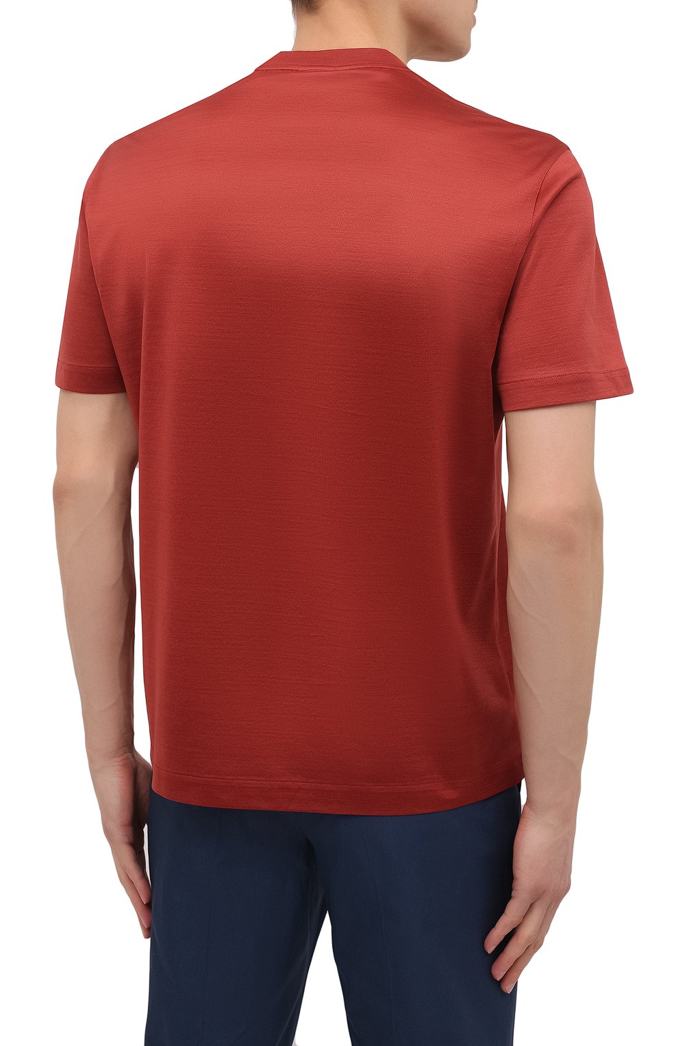 Мужская хлопковая футболка BRIONI оранжевого цвета, арт. UJCA0L/PZ600 | Фото 4 (Принт: Без принта; Рукава: Короткие; Длина (для топов): Стандартные; Региональные ограничения белый список (Axapta Mercury): RU; Материал внешний: Хлопок; Стили: Кэжуэл)