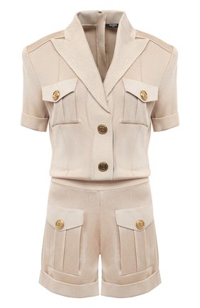 Женский комбинезон из вискозы BALMAIN бежевого цвета по цене 224000 руб., арт. VF15292/K223 | Фото 1 Женский комбинезон из вискозы BALMAIN бежевого цвета, арт. VF15292/K223 | Фото 1