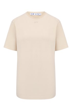 Женская хлопковая футболка OFF-WHITE бежевого цвета по цене 25650 руб., арт. 0WAA049R21JER010 | Фото 1 Женская хлопковая футболка OFF-WHITE бежевого цвета, арт. 0WAA049R21JER010 | Фото 1 (Длина (для топов): Стандартные; Стили: Кэжуэл; Материал внешний: Хлопок; Принт: С принтом; Рукава: Короткие; Женское Кросс-КТ: Футболка-одежда)