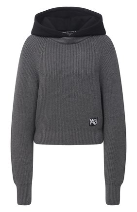 Женский пуловер с капюшоном ALEXANDERWANG.T темно-серого цвета по цене 45950 руб., арт. 4KC2191042 | Фото 1 Женский пуловер с капюшоном ALEXANDERWANG.T темно-серого цвета, арт. 4KC2191042 | Фото 1