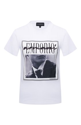 Женская хлопковая футболка EMPORIO ARMANI белого цвета по цене 12850 руб., арт. 3K2T7I/2J30Z | Фото 1 Женская хлопковая футболка EMPORIO ARMANI белого цвета, арт. 3K2T7I/2J30Z | Фото 1