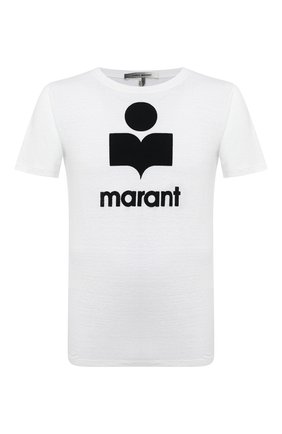 Мужская льняная футболка ISABEL MARANT белого цвета, арт. TS0427-00M002H/KARMAN | Фото 1 (Рукава: Короткие; Длина (для топов): Стандартные; Материал внешний: Лен; Стили: Кэжуэл; Принт: С принтом)