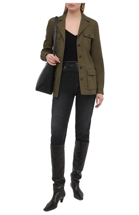 Женская хлопковая куртка SAINT LAURENT хаки цвета, арт. 506647/Y153W | Фото 2 (Длина (верхняя одежда): Короткие; Стили: Милитари; Кросс-КТ: Куртка; Материал внешний: Хлопок; Рукава: Длинные)