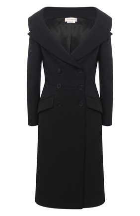 Женское пальто из шерсти и шелка ALEXANDER MCQUEEN черного цвета по цене 314000 руб., арт. 645679/QJAAA | Фото 1 Женское пальто из шерсти и шелка ALEXANDER MCQUEEN черного цвета, арт. 645679/QJAAA | Фото 1 (Материал внешний: Шерсть; Материал подклада: Купро; 1-2-бортные: Двубортные; Стили: Романтичный; Рукава: Длинные; Длина (верхняя одежда): До колена)