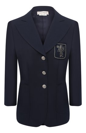 Женский хлопковый жакет ALEXANDER MCQUEEN темно-синего цвета по цене 219000 руб., арт. 605408/QFAAH | Фото 1 Женский хлопковый жакет ALEXANDER MCQUEEN темно-синего цвета, арт. 605408/QFAAH | Фото 1 (Длина (для топов): Стандартные; Материал внешний: Хлопок; Рукава: Длинные; Материал подклада: Купро; Женское Кросс-КТ: Жакет-одежда; 1-2-бортные: Однобортные; Случай: Повседневный; Стили: Кэжуэл; Региональные ограничения белый список (Axapta Mercury): RU)
