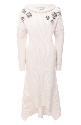 Женское шерстяное платье ALEXANDER MCQUEEN кремвого цвета по цене 329500 руб., арт. 651618/Q1AT0 | Фото 1 Женское шерстяное платье ALEXANDER MCQUEEN кремвого цвета, арт. 651618/Q1AT0 | Фото 1 (Стили: Романтичный; Женское Кросс-КТ: Платье-одежда; Длина Ж (юбки, платья, шорты): Миди; Рукава: Длинные; Случай: Повседневный; Материал внешний: Шерсть; Региональные ограничения белый список (Axapta Mercury): RU; Кросс-КТ: Трикотаж)