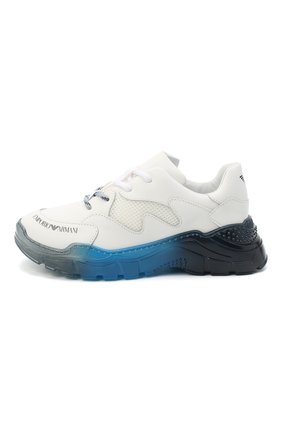 Детские кожаные кроссовки EMPORIO ARMANI белого цвета по цене 19800 руб., арт. XYX008/X0I45/28-34 | Фото 2 Детские кожаные кроссовки EMPORIO ARMANI белого цвета, арт. XYX008/X0I45/28-34 | Фото 2