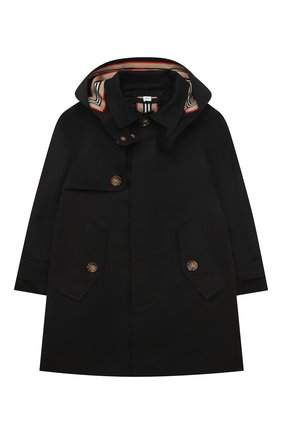 Детский хлопковый тренч с капюшоном BURBERRY черного цвета по цене 35700 руб., арт. 8037858 | Фото 1 Детский хлопковый тренч с капюшоном BURBERRY черного цвета, арт. 8037858 | Фото 1 (Материал подклада: Купро; Рукава: Длинные; Материал внешний: Хлопок; Кросс-КТ: Сезон: демисезон; Ростовка одежда: 10 - 11 лет | 140 - 146см, 12 лет | 152 см, 16 лет | 164 см, 3 года | 98 см, 4 года | 104 см, 6 лет | 116 см, 8 лет | 128 см)