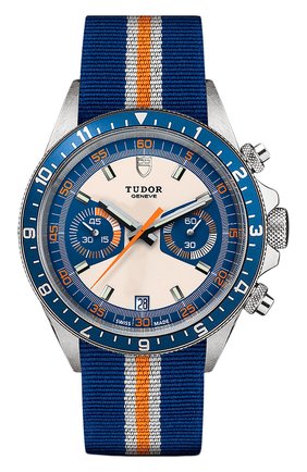 Мужские часы chrono blue TUDOR бесцветного цвета по цене 518400 руб., арт. 70330B/BLUE FABRIC WHITE AND ORANGE/OPALINE BLUE | Фото 1 Мужские часы chrono blue TUDOR бесцветного цвета, арт. 70330B/BLUE FABRIC WHITE AND ORANGE/OPALINE BLUE | Фото 1 (Механизм: Автомат; Материал корпуса: Сталь; Цвет циферблата: Другое)