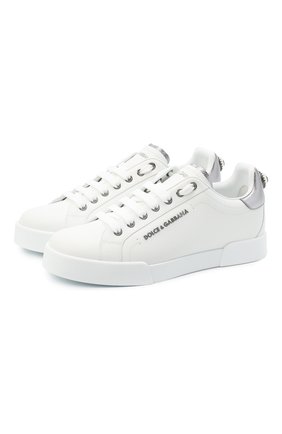 Женские кожаные кеды portofino DOLCE & GABBANA серебряного цвета по цене 47500 руб., арт. CK1602/AN298 | Фото 1 Женские кожаные кеды portofino DOLCE & GABBANA серебряного цвета, арт. CK1602/AN298 | Фото 1