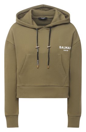 Женский хлопковое худи BALMAIN хаки цвета по цене 56300 руб., арт. ZF43792/B027 | Фото 1 Женский хлопковое худи BALMAIN хаки цвета, арт. ZF43792/B027 | Фото 1