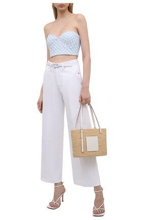 Женский топ-бюстье BALMAIN светло-голубого цвета по цене 95800 руб., арт. VF10061/X447 | Фото 2 Женский топ-бюстье BALMAIN светло-голубого цвета, арт. VF10061/X447 | Фото 2 (Материал внешний: Синтетический материал, Хлопок; Длина (для топов): Укороченные; Материал подклада: Синтетический материал; Кросс-КТ: без рукавов)