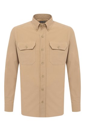 Мужская хлопковая рубашка TOM FORD бежевого цвета по цене 48950 руб., арт. 9FT878/94UDAN | Фото 1 Мужская хлопковая рубашка TOM FORD бежевого цвета, арт. 9FT878/94UDAN | Фото 1 (Рубашки М: Slim Fit; Рукава: Длинные; Длина (для топов): Стандартные; Стили: Кэжуэл; Принт: Однотонные; Случай: Повседневный; Материал внешний: Хлопок; Манжеты: На пуговицах; Воротник: Button down; Региональные ограничения белый список (Axapta Mercury): RU)