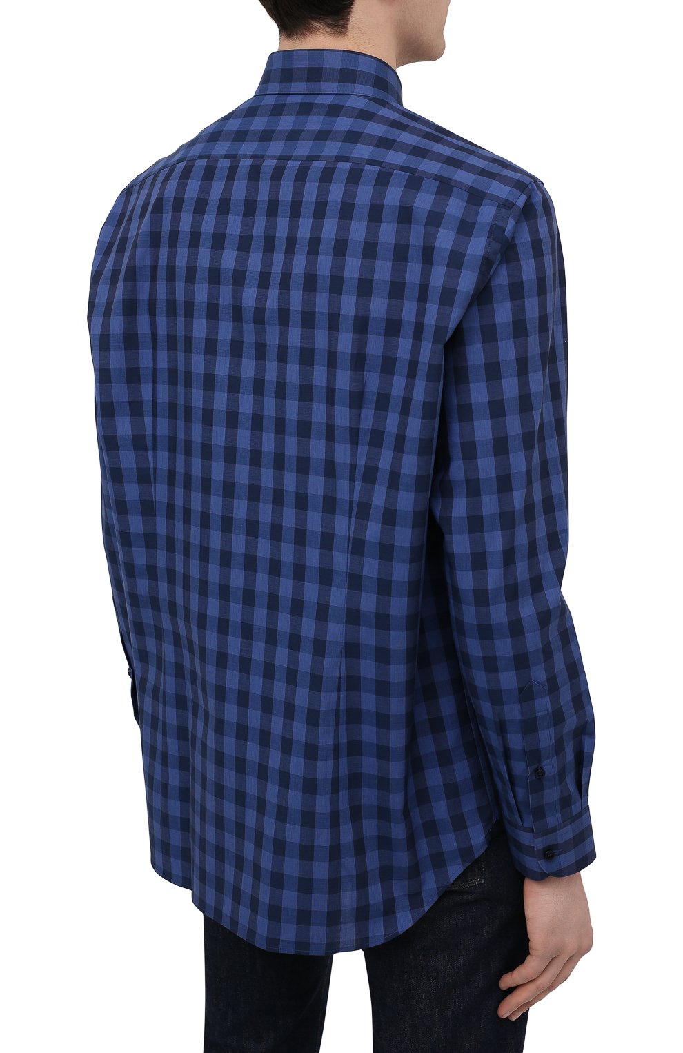 Мужская хлопковая рубашка ZILLI SPORT синего цвета, арт. MFU-7025-0001/0016/18/20/22/24 | Фото 4 (Манжеты: На пуговицах; Воротник: Button down; Принт: Клетка; Рукава: Длинные; Рубашки М: Regular Fit; Случай: Повседневный; Длина (для топов): Стандартные; Региональные ограничения белый список (Axapta Mercury): RU; Материал внешний: Хлопок; Стили: Кэжуэл)