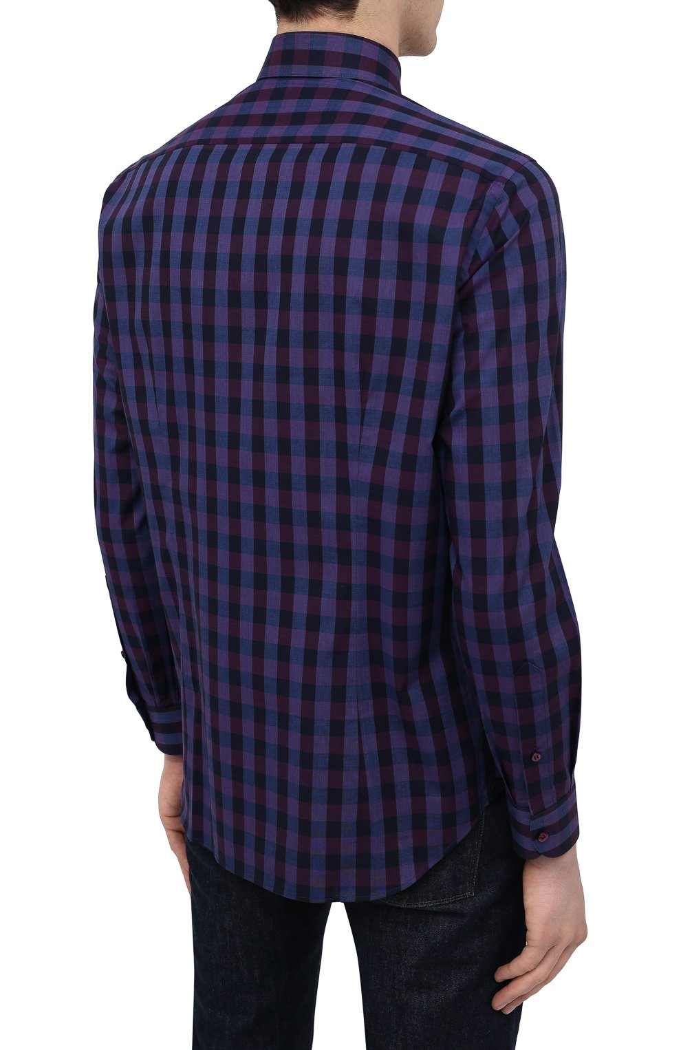 Мужская хлопковая рубашка ZILLI SPORT фиолетового цвета, арт. MFU-7025-0001/0017/19/21/23/25 | Фото 4 (Манжеты: На пуговицах; Воротник: Button down; Принт: Клетка; Рукава: Длинные; Рубашки М: Regular Fit; Случай: Повседневный; Длина (для топов): Стандартные; Региональные ограничения белый список (Axapta Mercury): RU; Материал внешний: Хлопок; Стили: Кэжуэл)