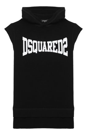 Детское хлопковое платье с капюшоном DSQUARED2 черного цвета по цене 18050 руб., арт. DQ0128-D005U | Фото 1 Детское хлопковое платье с капюшоном DSQUARED2 черного цвета, арт. DQ0128-D005U | Фото 1 (Девочки Кросс-КТ: Платье-одежда; Случай: Повседневный; Материал внешний: Хлопок; Рукава: Короткие; Ростовка одежда: 10 - 11 лет | 140 - 146см, 12 лет | 152 см, 13 - 15 лет | 158 см, 6 лет | 116 см, 8 лет | 128 см)