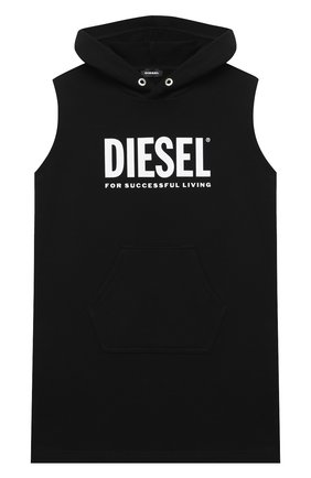 Детское хлопковое платье с капюшоном DIESEL черного цвета по цене 7280 руб., арт. J00192-0IAJH | Фото 1 Детское хлопковое платье с капюшоном DIESEL черного цвета, арт. J00192-0IAJH | Фото 1 (Материал внешний: Хлопок; Девочки Кросс-КТ: Платье-одежда; Случай: Повседневный; Рукава: Короткие; Ростовка одежда: 10 - 11 лет | 140 - 146см, 12 лет | 152 см, 13 - 15 лет | 158 см, 16 лет | 164 см, 8 лет | 128 см)