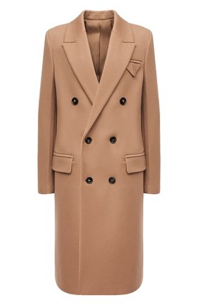 Женское шерстяное пальто BOTTEGA VENETA бежевого цвета, арт. 647414/VKUU0 | Фото 1 (1-2-бортные: Двубортные; Стили: Классический; Материал подклада: Вискоза; Длина (верхняя одежда): До колена; Материал внешний: Шерсть; Рукава: Длинные)